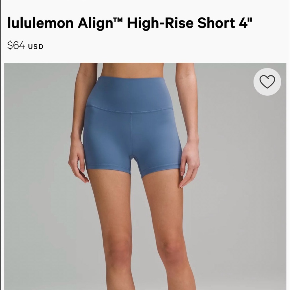 lululemon athletica women’s align high rise short 4” in oasis blue